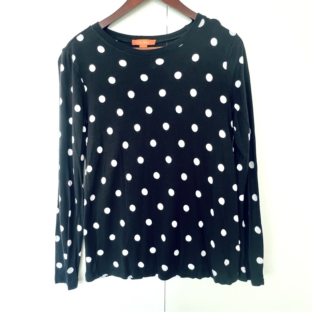 Joe Fresh Black & White Polka Dot Long Sleeve Top Size M